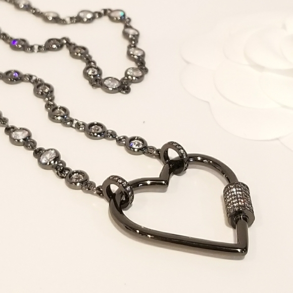 Jewelry - CZ Heart Carabiner Lock Pendant Charm Necklace NEW